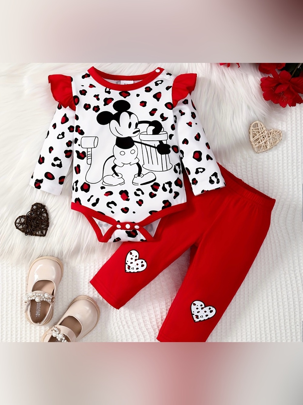 Kids Matching Set with Red & White Mickey Print